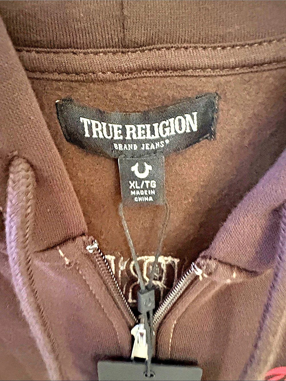 True Religion Applique Multi Zip Hoodie Brown & Red XL - Picture 2 of 12